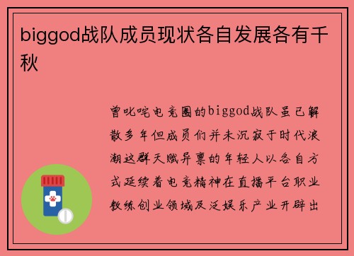 biggod战队成员现状各自发展各有千秋